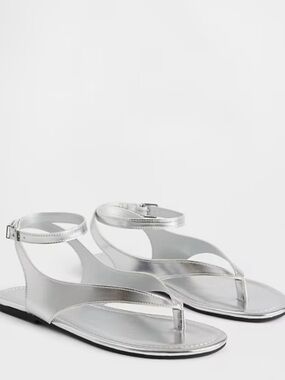 GAP Factory Silver Ankle-Strap Thong Sandals -  NWT - Size 6